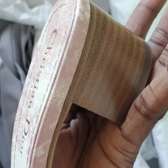 Dway Heeled Slide Toile de Jouy Light Pink and Ecru Embroidered - Picture 10 of 17